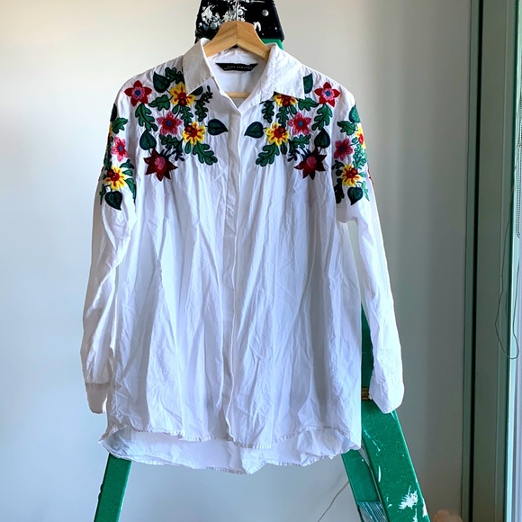 Zara Tops Zara Button Down Shirt W Embroidery Poshmark